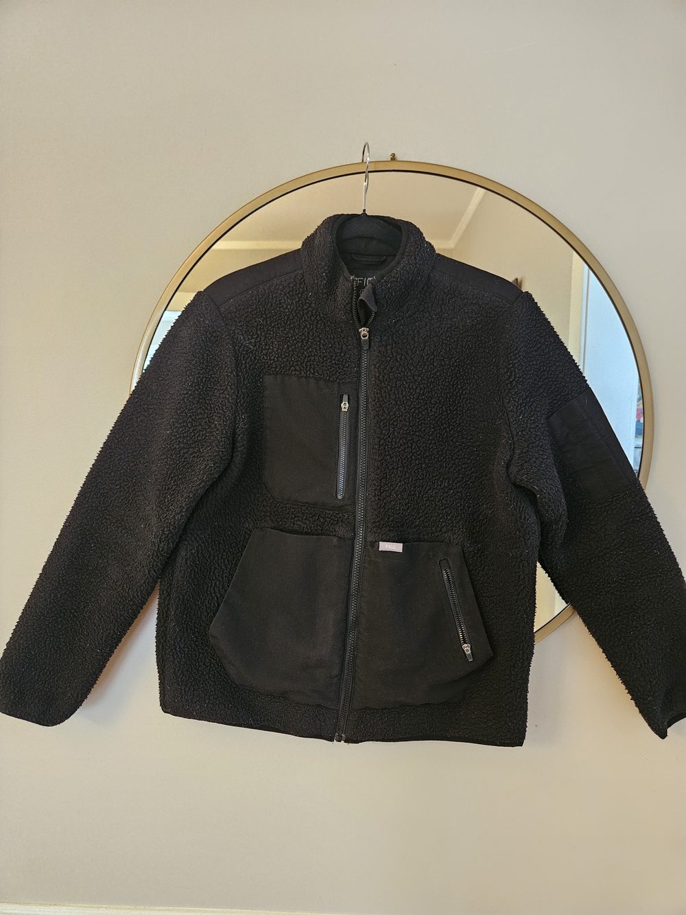 Men's Black Sherpa Fleece Jacket with Zip Pockets
